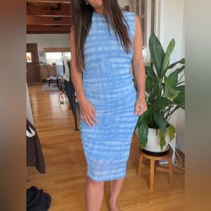 Calvin Klein Blue Mesh Tie-Dye Bodycon Midi Dress